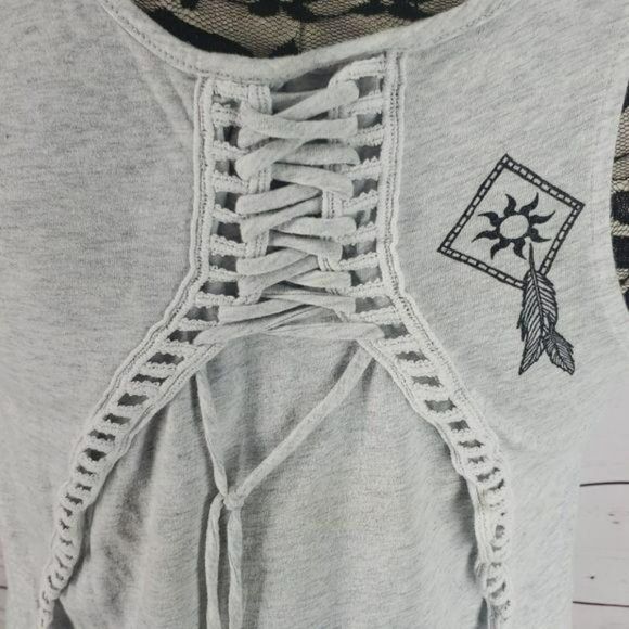 Hard Rock Cafe Orlando Lace Up Back Small‎ Gray boho Tank Top - Picture 5 of 8